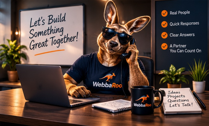 WebbaRoo kangaroo ready to talk about a website project